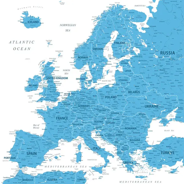 Europa Mappa Vettoriale Dell Europa Altamente Dettagliata Idealmente Manifesti Stampa Illustrazione Stock