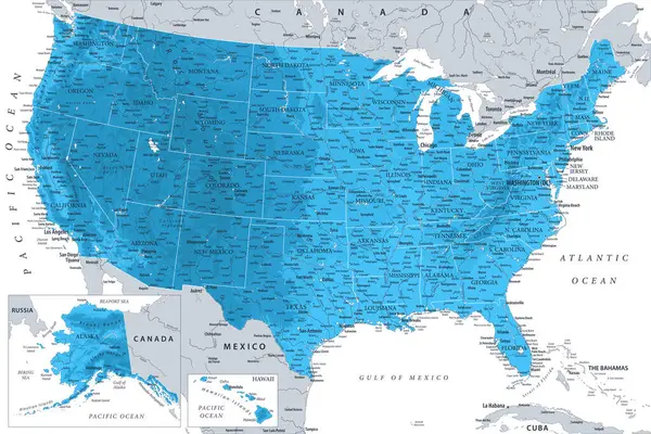 Stati Uniti Mappa Vettoriale Altamente Dettagliata Degli Stati Uniti Idealmente Illustrazioni Stock Royalty Free