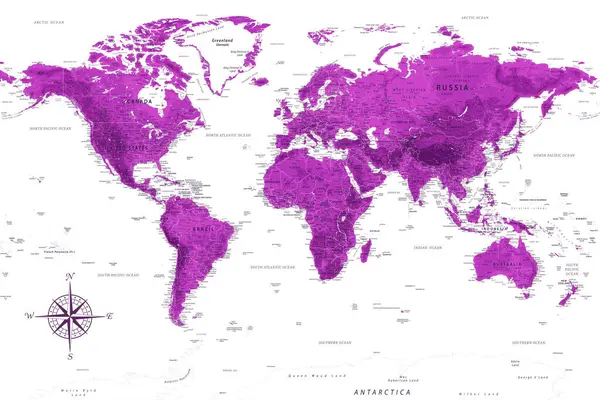 Hartă Mondială Harta Vectorială Extrem Detaliată Lumii Ideal Pentru Afișele Vectori de stoc fără drepturi de autor