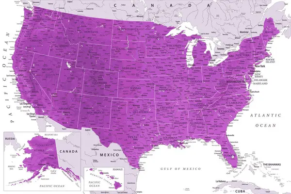 Statele Unite Ale Americii Harta Vectorială Extrem Detaliată Sua Ideal Vector de stoc