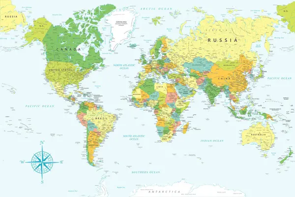 Världskarta Mycket Detaljerad Vektorkarta Över Världen Idealisk För Print Posters Royaltyfria Stockvektorer