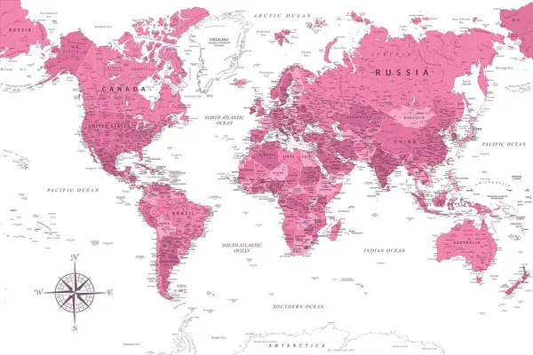 Dünya Haritası Dünyanın Yüksek Detaylı Vektör Haritası Yazdırma Posterleri Için Stok Illüstrasyon