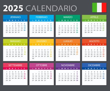 2025 takviminin renk şablonu - İtalyanca sürümü