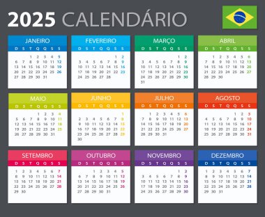 Renk 2025 takviminin vektör şablonu - Brezilya versiyonu
