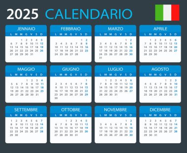 2025 İtalya Takvimi - vektör şablonu grafik illüstrasyonu - İtalyanca sürümü