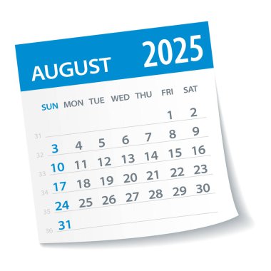 Ağustos 2025 Takvim Yaprağı - Vektör İllüstrasyonu