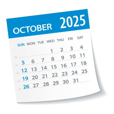 Ekim 2025 Takvim Yaprağı - Vektör İllüstrasyonu