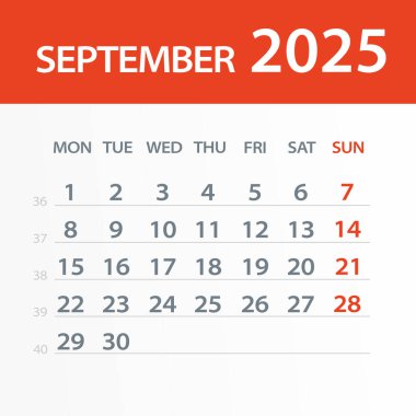 Eylül 2025 Yaprak Takvimi - Görüntü. Vektör grafik sayfası