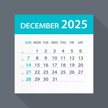 Aralık 2025 Yeşil Yaprak Takvimi - Vektör İllüstrasyonu