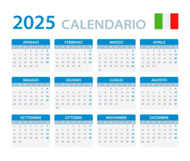 2025 Takvim - vektör şablonu grafik çizimi - İtalyanca sürümü