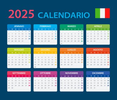 2025 Takvim - vektör şablonu grafik çizimi - İtalyanca sürümü