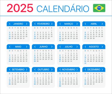 2025 takvimi - Brezilya versiyonu - Vektör Şablonu