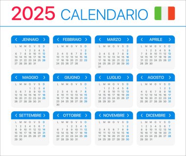 2025 takvimi - İtalyanca sürümü - Vektör Şablonu