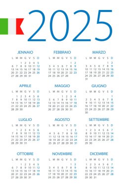 Takvim 2025 - vektör illüstrasyonu. İtalyanca sürümü