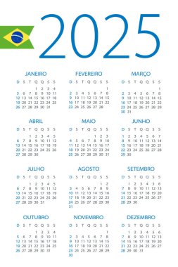 Calendar 2025 year - vector illustration. Brazilian version clipart