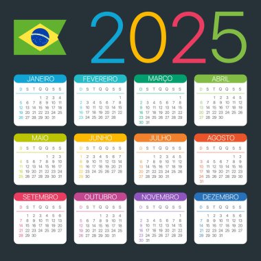 2025 Calendar - vector template graphic illustration - Brazilian version clipart