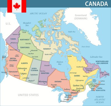 Kanada Harita Vektörü Yeni 2024 Kanada 'nın özelleştirilebilir politik haritası web sitesi, eğitim, raporlar, haber, politika, baskı, poster ve duvar kağıdı idari bölümleri