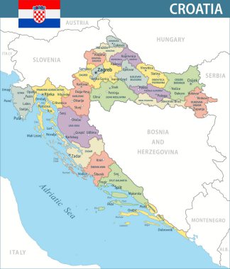 Hırvatistan Harita Vektörü Yeni 2024 Renkli - Hırvatistan 'ın web sitesi, eğitim, raporlar, haberler, haberler, siyaset, baskı, poster ve duvar kağıdı idari bölümleriyle özelleştirilebilir siyasi haritası
