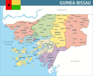 Gine-Bissau Harita Vektörü Yeni 2024 Renkli - Gine-Bissau 'nun idari bölümleri web sitesi, eğitim, raporlar, haberler, politika, baskı, poster,