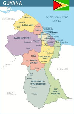 Guyana Harita Vektörü Yeni 2024 Renkli - Guyana 'nın idari web sitesi, eğitim, raporlar, haberler, politika, baskı, poster ve duvar kağıdı bölümleri ile özelleştirilebilir siyasi haritası