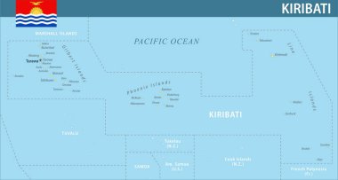 Kiribati Harita Vektörü Yeni 2024 Renkli - Kiribati 'nin idari bölümleri web sitesi, eğitim, haberler, haberler, politika, baskı, poster ve duvar kağıdı ile özelleştirilebilir siyasi haritası