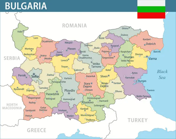 Bulgaristan Yeni 2024 Renkli Harita Vektörü - Bulgaristan 'ın web sitesi, eğitim, raporlar, haberler, haberler, siyaset, baskı, poster ve duvar kağıdı idari bölümleriyle özelleştirilebilir siyasi haritası