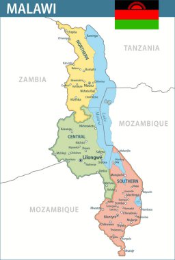 Malawi Harita Vektörü Yeni 2024 Renkli - Malavi 'nin idari bölümleri web sitesi, eğitim, haberler, haberler, politika, baskı, poster ve duvar kağıdı ile özelleştirilebilir siyasi haritası