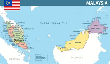 Malezya Harita Vektörü Yeni 2024 Renkli - Malezya 'nın idari bölümleri web sitesi, eğitim, raporlar, haberler, haberler, politika, baskı, poster ve duvar kağıdı ile özelleştirilebilir siyasi haritası