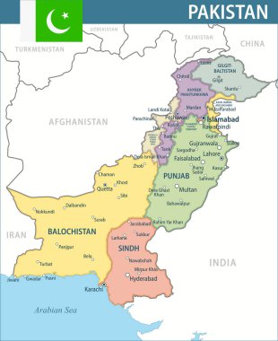 Pakistan Harita Vektörü Yeni 2024 Pakistan 'ın özelleştirilebilir politik haritası web sitesi, eğitim, raporlar, haber, politika, baskı, poster ve duvar kağıdı idari bölümleri