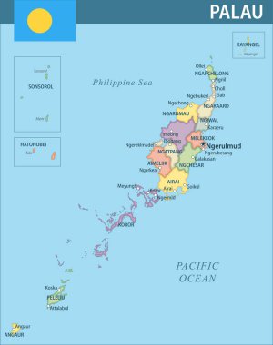 Palau Harita Vektörü Yeni 2024 Renkli - Palau 'nun idari bölümleri web sitesi, eğitim, raporlar, haberler, haberler, politika, baskı, poster ve duvar kağıdı ile özelleştirilebilir siyasi haritası