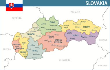Slovakya Harita Vektörü Yeni 2024 Renkli - Slovakya 'nın idari bölümleri web sitesi, eğitim, raporlar, haberler, politika, baskı, poster ve duvar kağıdı ile özelleştirilebilir siyasi haritası