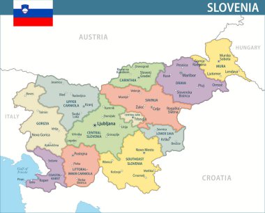 Slovenya Harita Vektörü Yeni 2024 Renkli - Slovenya 'nın web sitesi, eğitim, raporlar, haber, siyaset, baskı, poster ve duvar kağıdı idari bölümleri ile özelleştirilebilir siyasi haritası