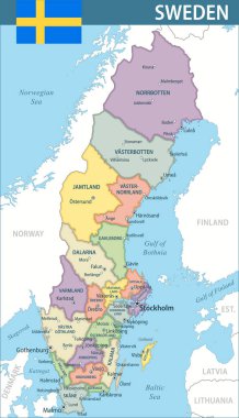 İsveç Harita Vektörü Yeni 2024 İsveç 'in özelleştirilebilir politik haritası web sitesi, eğitim, raporlar, haberler, haberler, politika, baskı, poster ve duvar kağıdı için idari bölümler