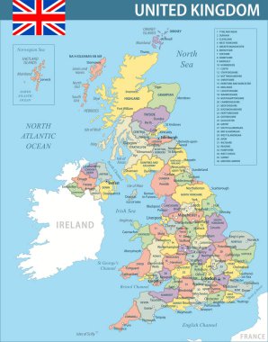 Birleşik Krallık Harita Vektörü Yeni 2024 Renkli - Birleşik Krallık 'ın idari bölümleri web sitesi, eğitim, raporlar, haberler, haberler, politika, baskı, poster için özelleştirilebilir siyasi haritası