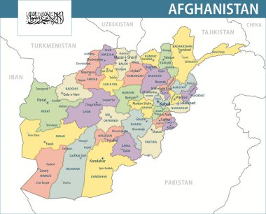 Afganistan Harita Vektörü Yeni 2024 Özelleştirilebilir Afganistan siyasi haritası web sitesi, eğitim, raporlar, haber, politika, baskı, poster ve duvar kağıdı idari bölümleri ile