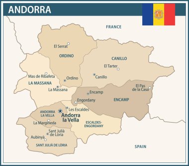 Andorra Harita Vector Vintage Dark Blue Beige - Andorra 'nın idari bölümleri web sitesi, eğitim, haberler, haberler, politika, baskı, poster ve duvar kağıdı ile özelleştirilebilir siyasi haritası