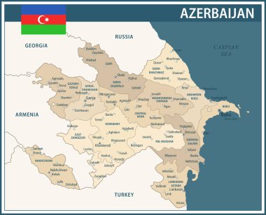 Azerbaycan Haritası Vintage Koyu Mavi Bej - Özelleştirilebilir Azerbaycan siyasi haritası web sitesi, eğitim, haber, haber, siyaset, baskı, poster bölümleri