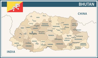 Butan Haritası Koyu Mavi Vinç - Web sitesi, eğitim, haber, politika, baskı, poster ve duvar kağıdı için idari bölümlere sahip Bhutan 'ın özelleştirilebilir siyasi haritası