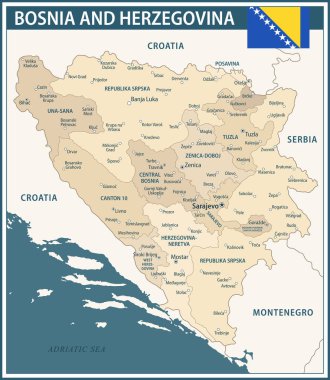 Bosna-Hersek Harita Vektörü Koyu Mavi Bej - Bosna-Hersek 'in web sitesi, eğitimi, haberleri, haberleri, siyaseti için idari bölümlere sahip özelleştirilebilir siyasi haritası