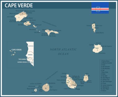 Cape Verde Haritası Vintage Koyu Mavi Bej - Cape Verde 'nin özelleştirilebilir politik haritası web sitesi, eğitim, haber, haber, politika, baskı, poster bölümleri