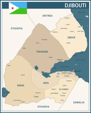 Djibouti Haritası Koyu Mavi Vinç - İnternet sitesi, eğitim, haber, politika, baskı, poster ve duvar kağıdı için idari bölümlere sahip Cibuti 'nin özelleştirilebilir siyasi haritası