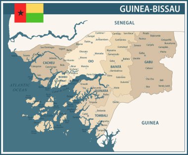 Gine-Bissau Haritası Vector Vintage Koyu Mavi Bej - Gine-Bissau 'nun özelleştirilebilir politik haritası web sitesi, eğitim, raporlar, haberler, politika, baskı, poster bölümleri
