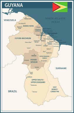 Guyana Haritası Koyu Mavi Vinç - Guyana 'nın web sitesi, eğitim, raporlar, haberler, politika, baskı, poster ve duvar kağıdı için idari bölümleri ile özelleştirilebilir siyasi haritası