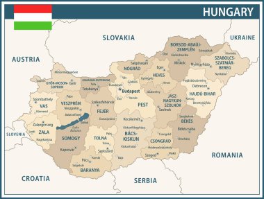 Macaristan Harita Vektörü Koyu Mavi Bej - Macaristan 'ın web sitesi, eğitim, raporlar, haberler, haberler, politika, baskı, poster ve duvar kağıdı için özel katmanlı siyasi haritası