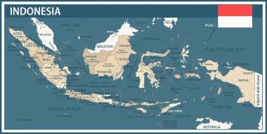 Endonezya Haritası Vintage Koyu Mavi Bej - Endonezya 'nın özelleştirilebilir politik haritası web sitesi, eğitim, haberler, haberler, politika, baskı, poster bölümleri