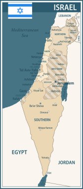 Israel Map Vector Vintage Dark Blue Beige - İnternet sitesi, eğitim, raporlar, haber, politika, baskı, poster ve duvar kağıdı için idari bölümlere sahip özelleştirilebilir İsrail siyasi haritası