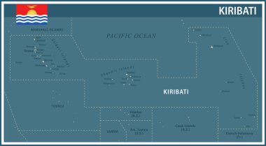 Kiribati Haritası Vector Vintage Koyu Mavi Bej - Web sitesi, eğitim, haber, politika, baskı, poster ve duvar kağıdı idari bölümleri ile Kiribati 'nin özelleştirilebilir siyasi haritası