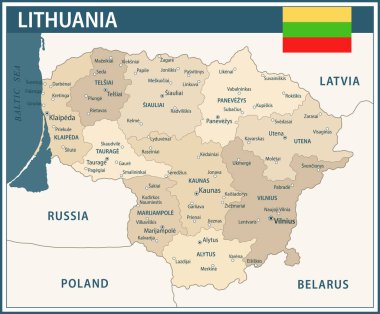 Litvanya Haritası Koyu Mavi Bej - Litvanya 'nın özelleştirilebilir politik haritası web sitesi, eğitim, haber, haber, politika, baskı, poster bölümleri
