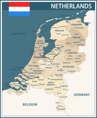 Hollanda Haritası Lacivert Vintage - Hollanda 'nın özelleştirilebilir politik haritası web sitesi, eğitim, haberler, haberler, politika, baskı, poster bölümleri
