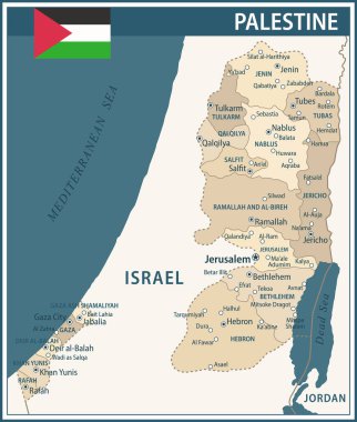 Filistin Haritası Vector Vintage Dark Blue Beige - Filistin bölgelerinin özelleştirilebilir politik haritası web sitesi, eğitim, haber, haber, politika, baskı bölümleri